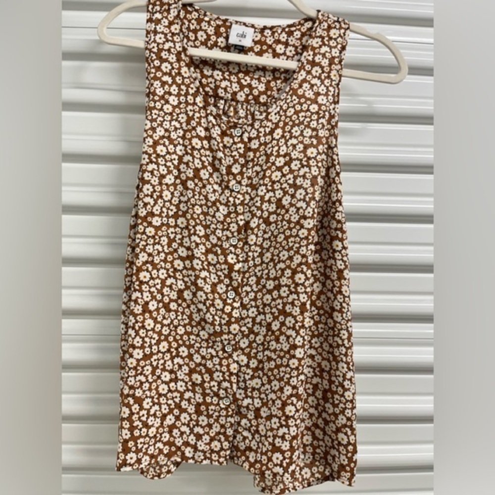 CAbi Brown Floral Button-Down Dress Size Small